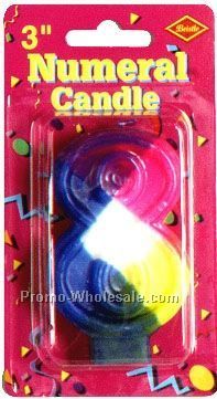 3" Rainbow Number 8 Numeral Candle
