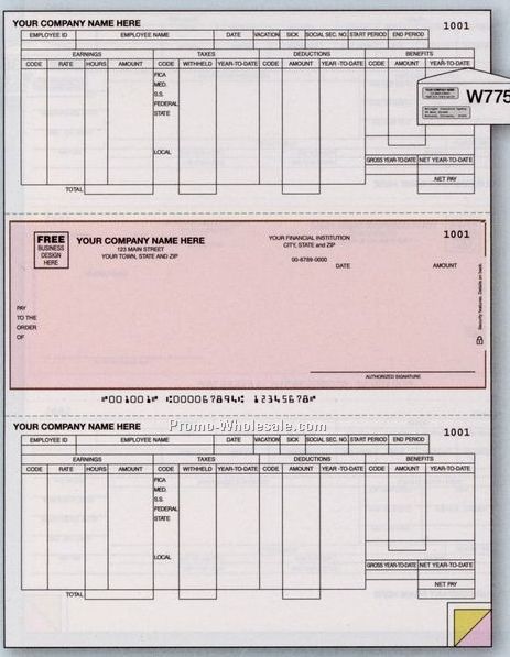 3 Part Payroll Check