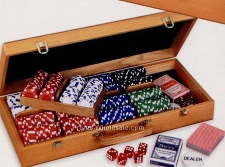 500 Pc. Poker Chip Set Wooden Carrying Case (Includes Blank Chips)
