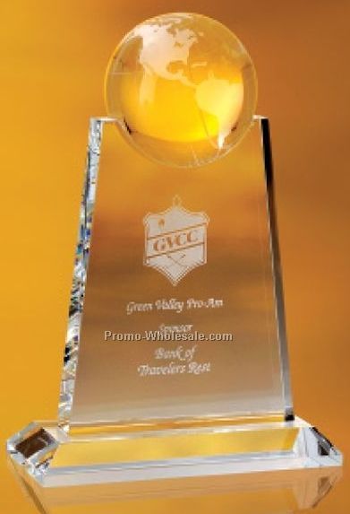 6-1/2"x9"x3" Large Paramount Globe Award Alfa Crystal Collection