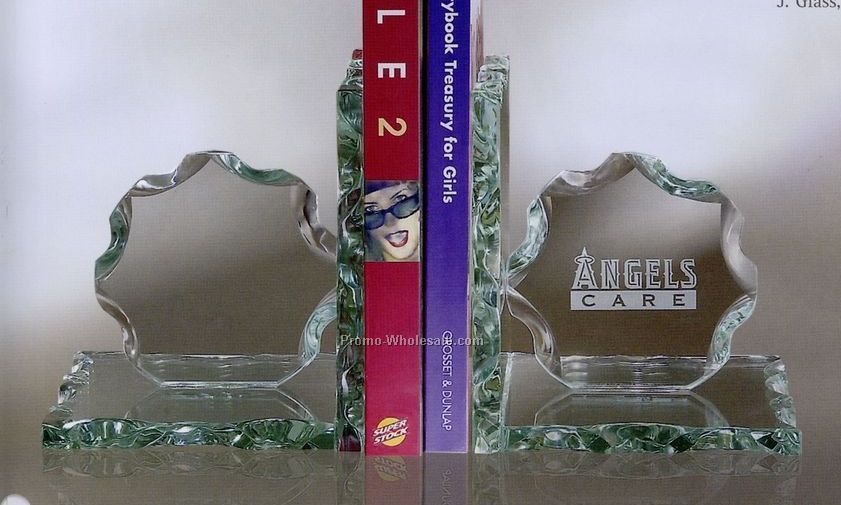 6"x6"x5-1/2" Jade Glass Book Ends W/ Rope Edge