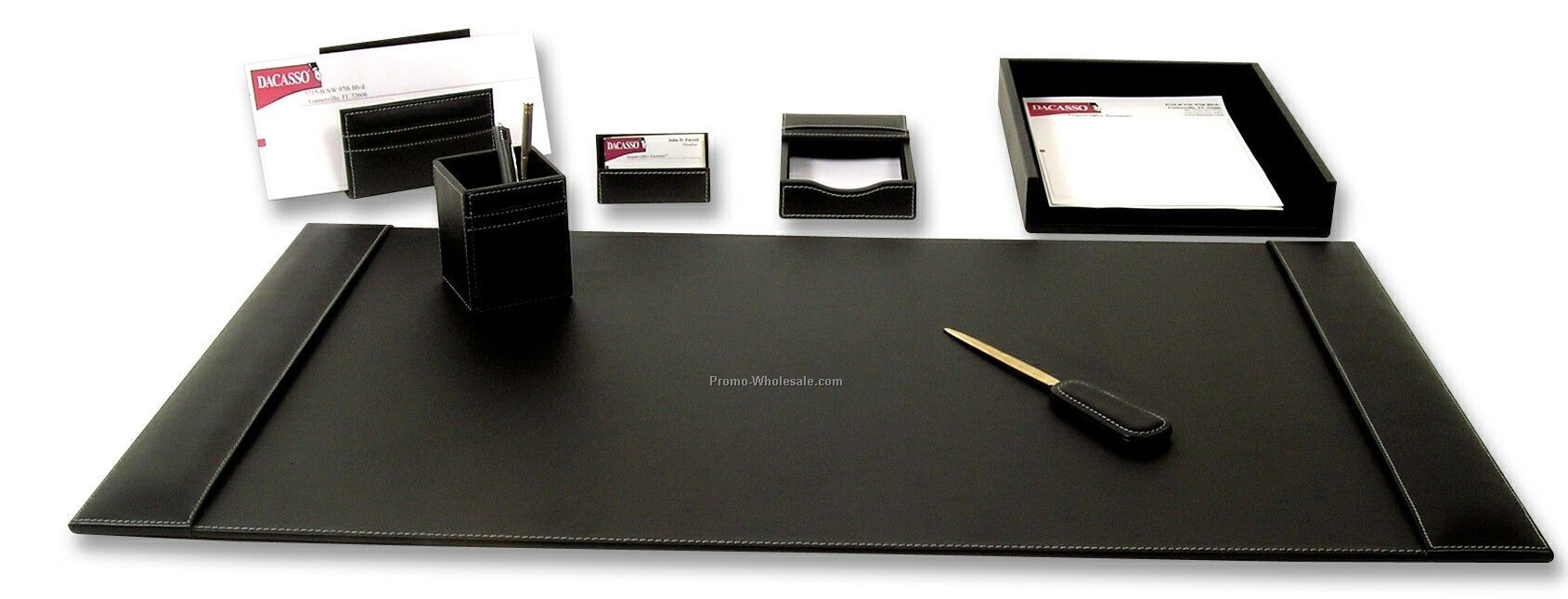 7-piece Rustic Leather Desk Set - Black