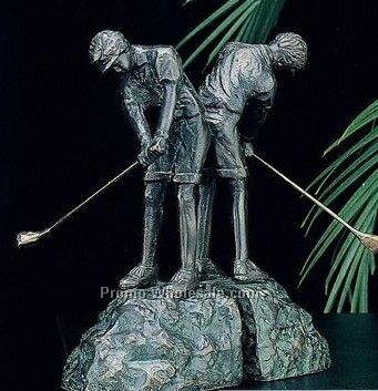 8" Patina Brass Woman Golfer Bookend