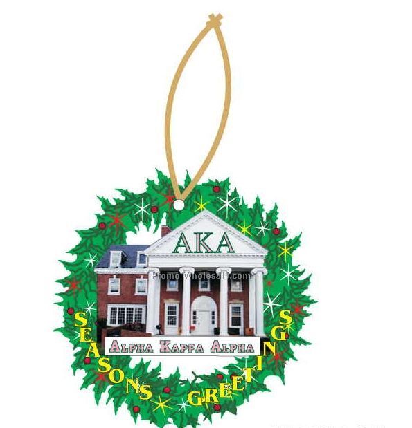 Alpha Kappa Alpha Sorority House Wreath Ornament W/ Mirror Back (12 Sq. In)
