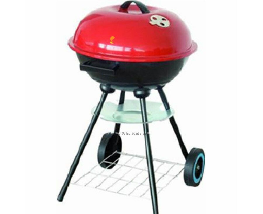 Barbecue Grill - Round With Red Lid & Wire Shelf