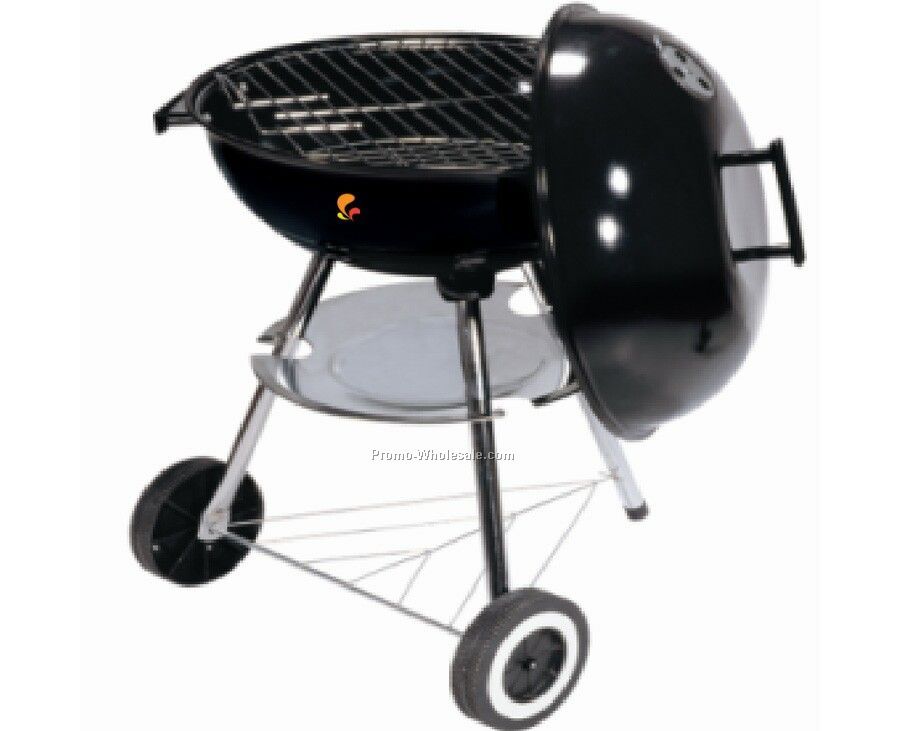Barbecue Grill - Round With Wheels & Triangle Wire Shelf