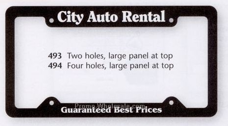 Black Auto License Frame With 2 Holes & Top Large Panel (1 Color)