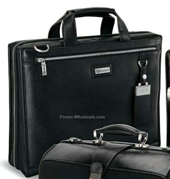 Black Catania Rich Leather Briefcase 16"x12"x4"