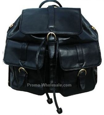 Black Veg Tanned Calf Leather Backpack