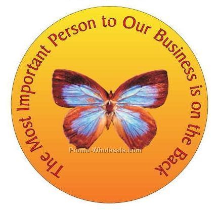 Blue & Brown Butterfly Round Photo Hand Mirror W/ Full Mirror Back (2-1/2")