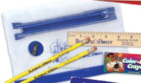 Clear Translucent School Kit With 2 Pencils/ Ruler/ Eraser