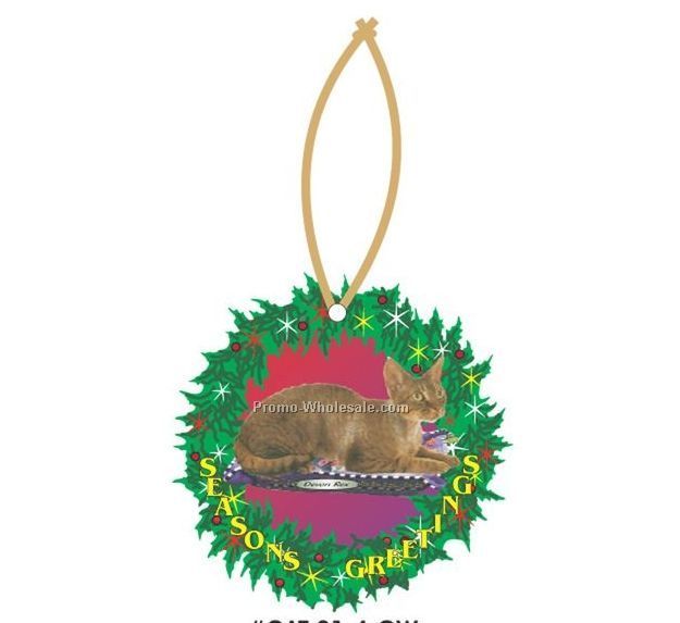 Devon Rex Cat Executive Line Wreath Ornament W/ Mirrored Back (6 Sq. Inch)