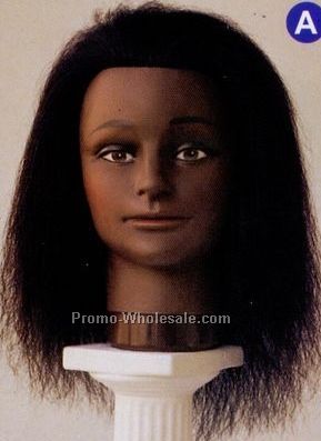 Diana III Economy Make-up Mannequins- 15" Black Yak Hair/ Brown Face