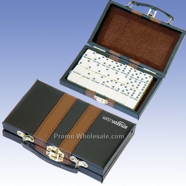 Dominoes In Tan Striped Leatherette Case