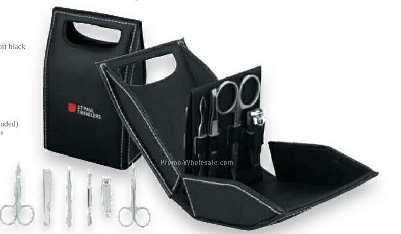 Essentials Aiuto Bag Shaped Black Manicure Set 3-1/4"x5-1/4"x1-5/8"