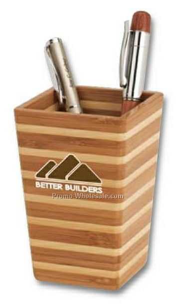 Essentials Zen Bamboo Stripe Pen Holder 2-7/8"x4-3/8"x2-7/8"