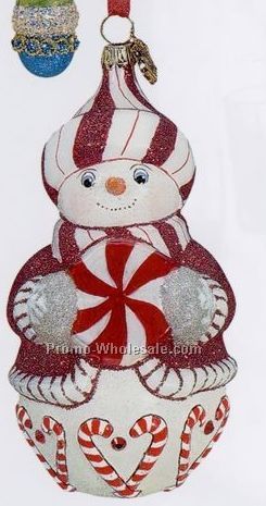 European Blown Glass Ornament Collection/ Peppermint Snowman