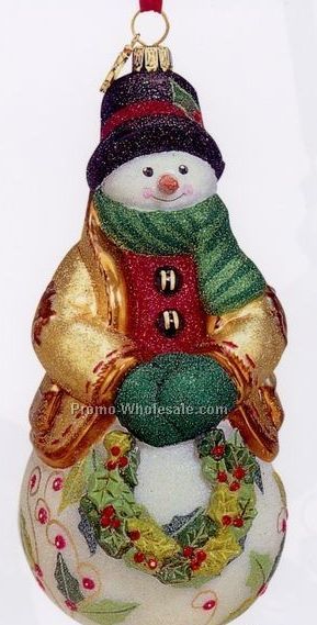 European Blown Glass Ornament Collection/ Snowman W/ Wreath