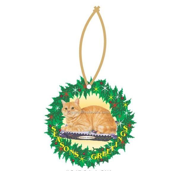 European Shorthair Cat Wreath Ornament W/ Mirrored Back (12 Square Inch)