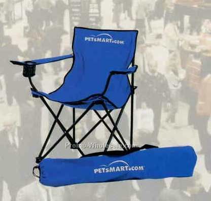 Folding Nylon Quad Lounge Chair W/Arm Rests & Drink Holder