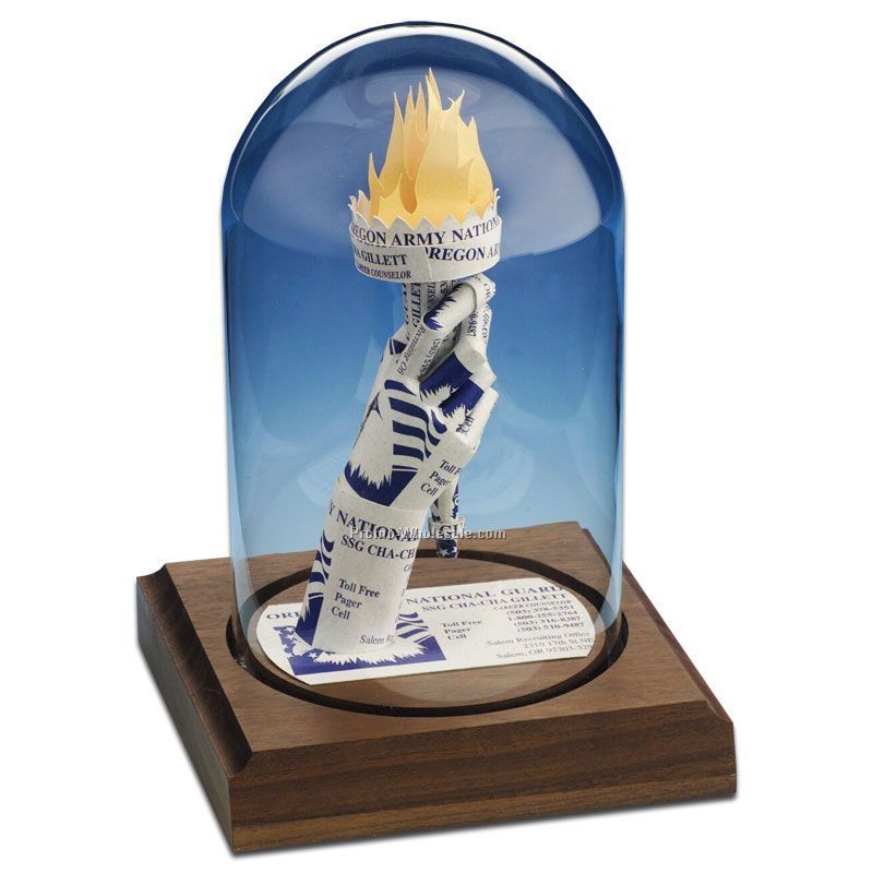 Glass Dome Business Card Sculpture - Liberty Torch
