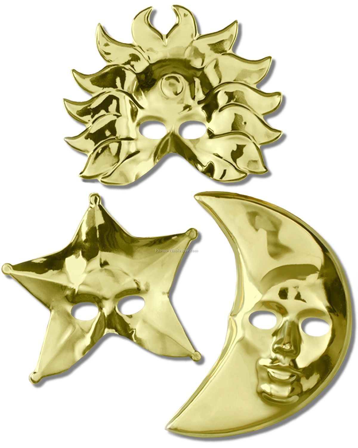 Gold Metallic Sun, Moon, And Star Mask Assortment W/ Elastic