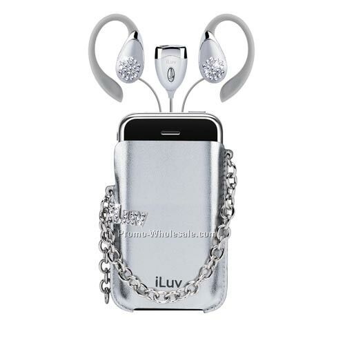 Iluv Crystal Earclip With Microphone & Holster Case - Silver