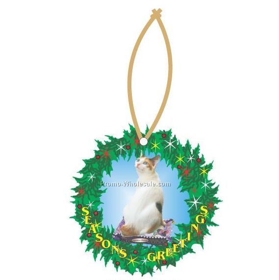 Japanese Bobtail Cat Wreath Ornament W/ Mirrored Back (12 Square Inch)