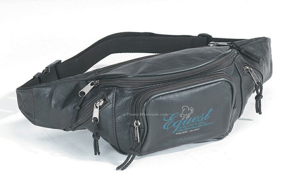 Leather Look Urethane Fanny Bag W/ Multiple Zipper Pockets