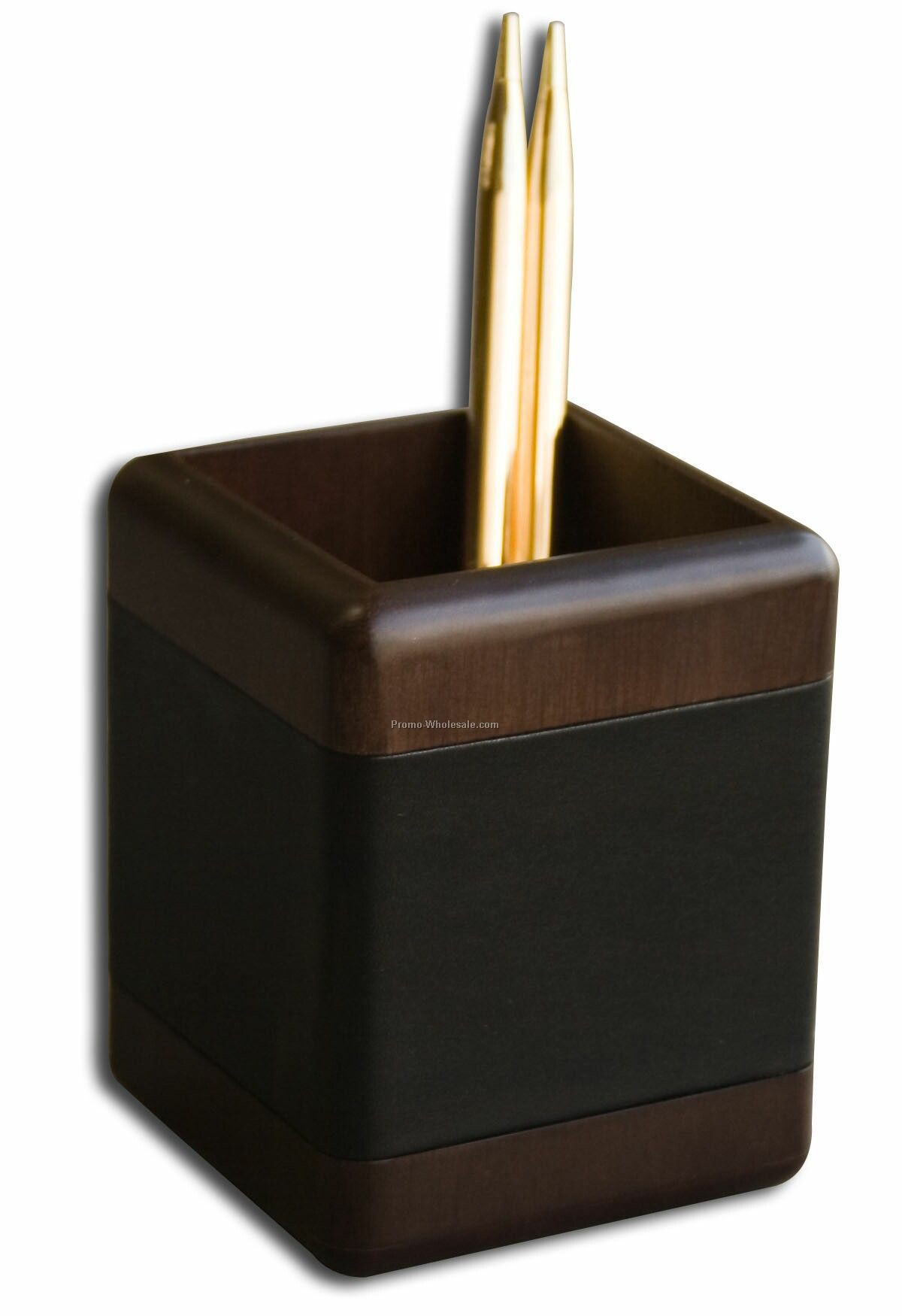 Leather Pencil Cup With Walnut Trim