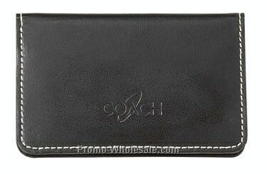 Leather Slim Card Case W/ 2 Card Slots & White Stitching