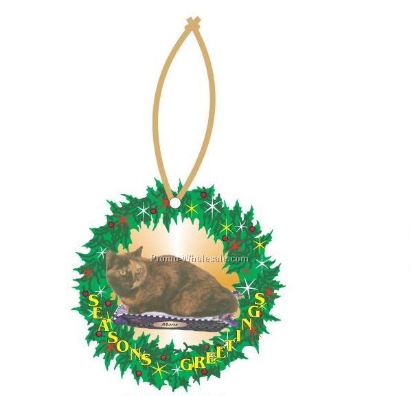 Manx Cat Executive Line Wreath Ornament W/ Mirrored Back (8 Sq. Inch)