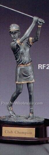 Metal Plated Resin Sculpture - 9-1/2" Female Golfer