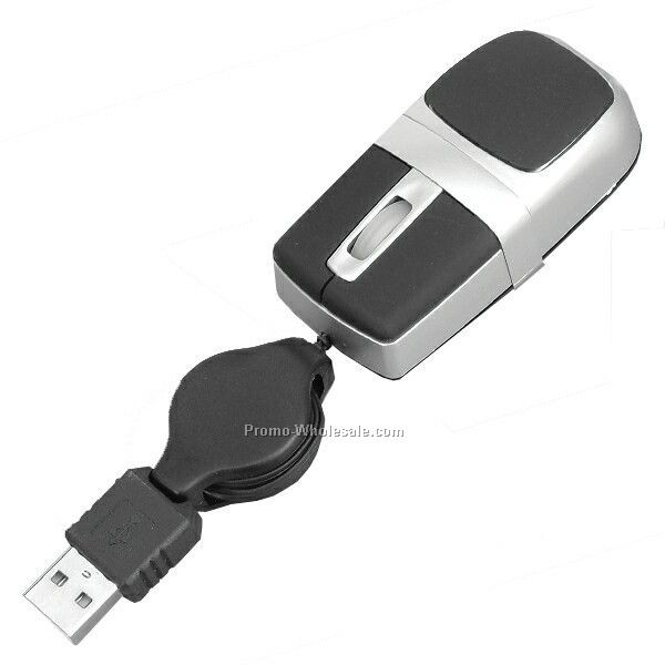 Mini Optical USB Mouse With Blue Glow & Retractable Cord.
