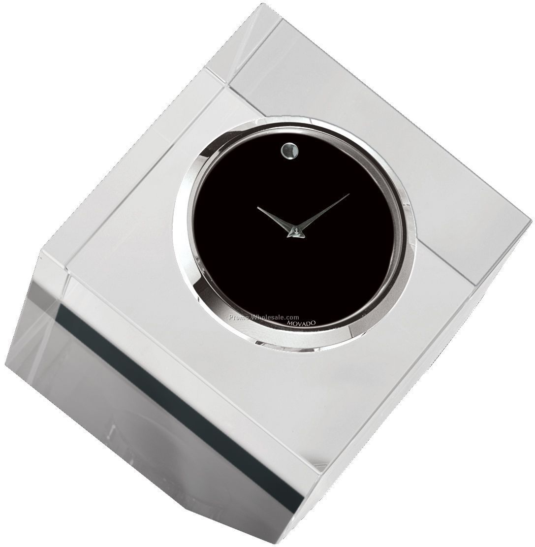 Movado Black Museum Dial Crystal Cube Clock