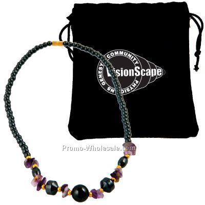 Premium 16" Magnetic Hematite Necklace With Purple Accents