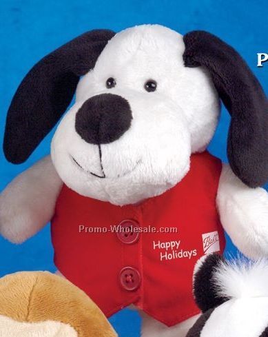 Pudgy Plush Stuffed Black Ear White Doggy (9")