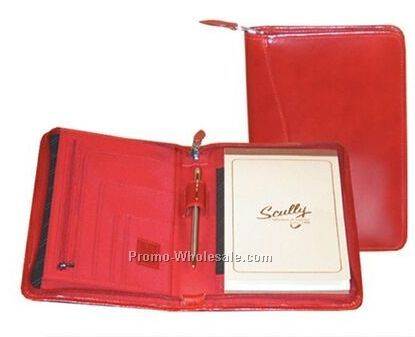 Red Italian Leather Junior Zip Padfolio