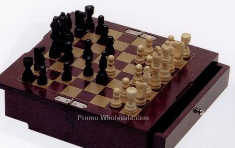 Rosewood Finish Elegant Chess And Checker Set
