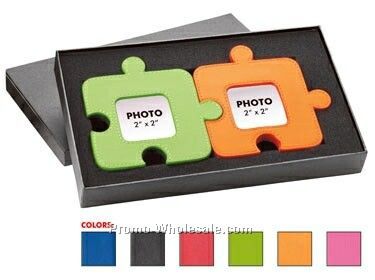 Set Of 2 Colorplay Leather Jigsaw Puzzle Shape Photo Frames