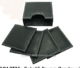 Set Of 4 Square Black Napa Cowhide Coasters - Closed Box