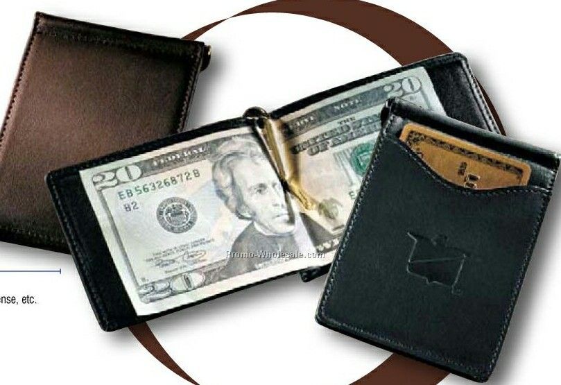 Single Money Clip With Outside Pocket (Florentine Napa Leather)