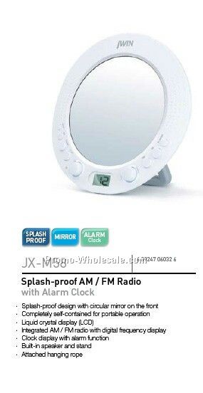 Splash Proof AM/FM Radio W/Alm Clk & Mir
