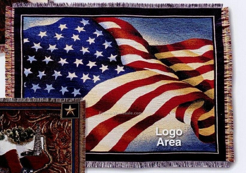 Stock American Flag Cotton Tapestry Throw Blanket