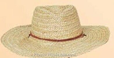 Straw Hat W/ Blocked Crown & Flat Brim (One Size Fit Most)