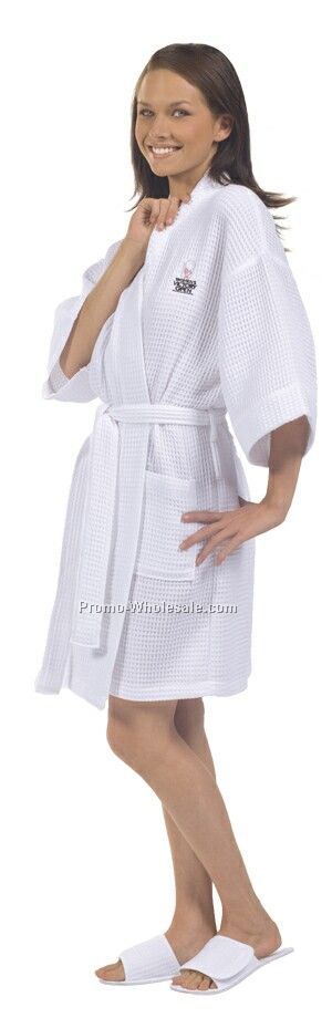 Thigh Length Waffle Weave Kimono Robe - 1 Size (Blank) White