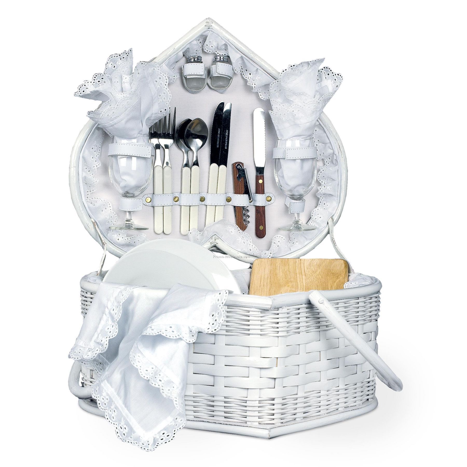 Wedding Heart Picnic Basket With Deluxe Service For 2