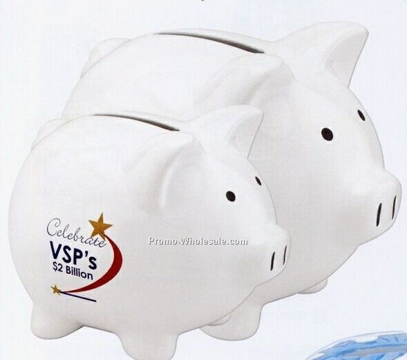 White Ceramic Piggy Bank - 5"x3-3/4"x5"