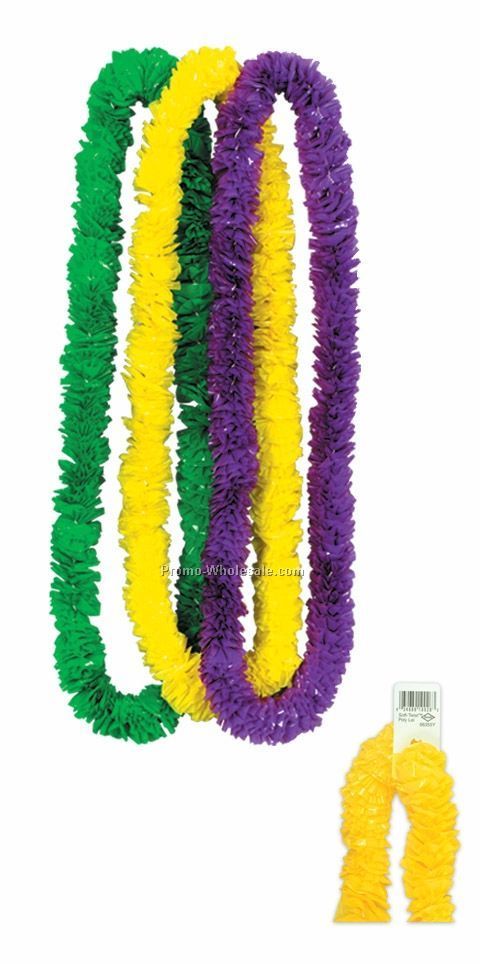 1-1/2"x36" Green, Purple & Golden Yellow Soft Twist Poly Leis W/ Upc