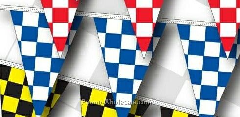100' 8 Mil Triangle Checkered Race Track Pennant - Blue/ White